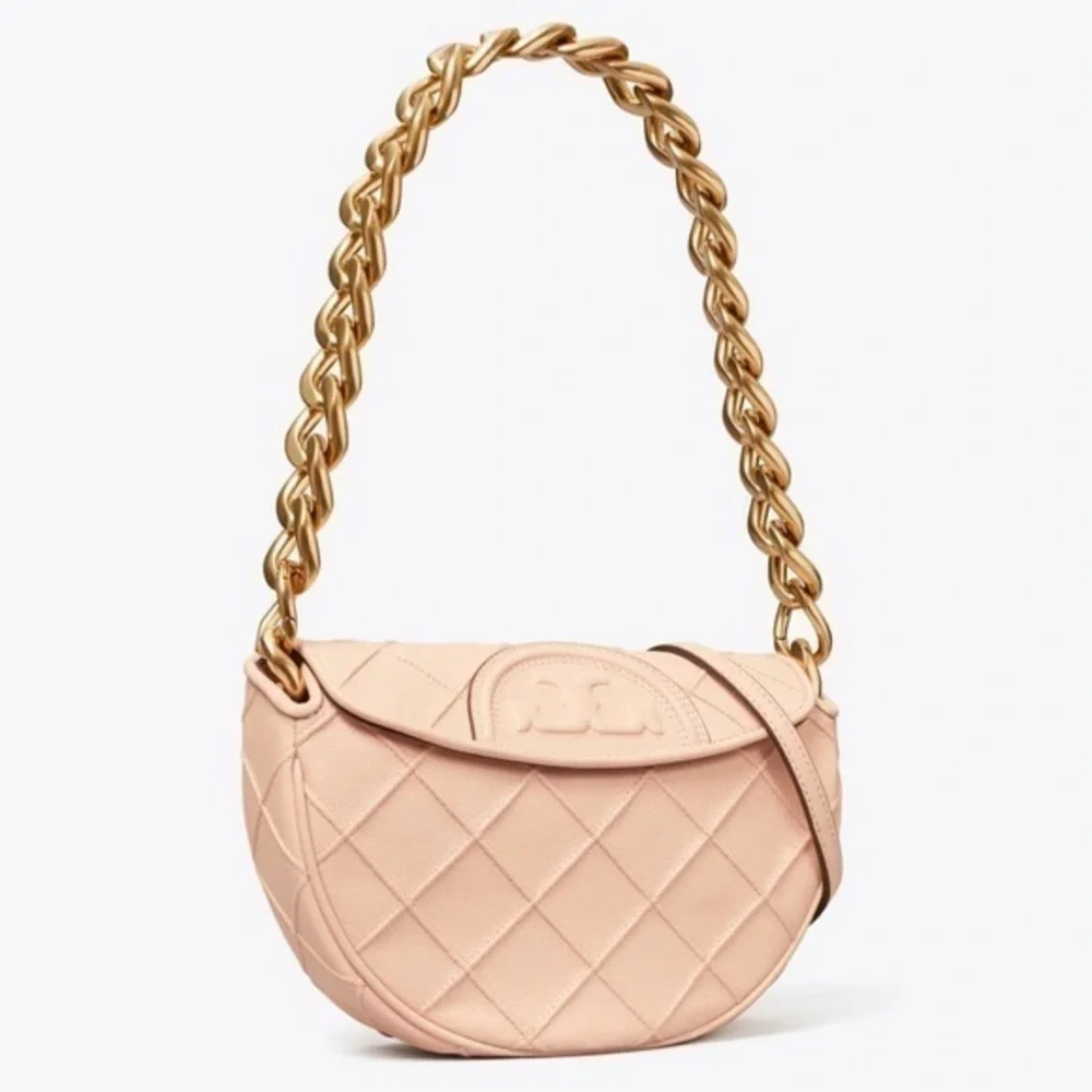 New Tory burch MINI FLEMING SOFT POLISHED-GRAIN CRESCENT BAG
